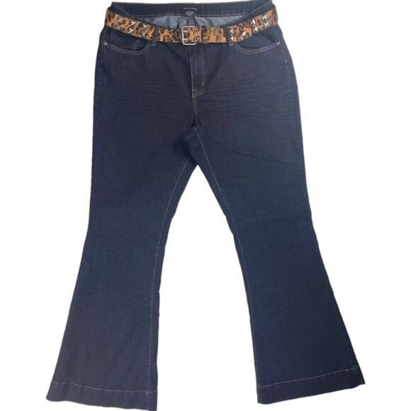Ashley Stewart Plus Size Wide Leg Jeans w/Leopard Printed Belt Size (16) - Picture 1 of 11